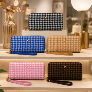 Billetera Premium para Dama Diseño Cuadros Pata de Gallo