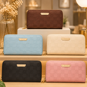 Billetera para Dama Diseño Cuadriculado con Cierre Perimetral